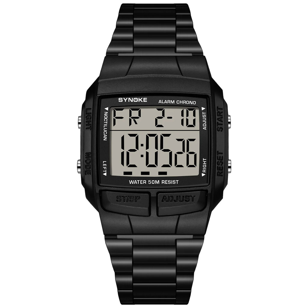 Mens Sports Digital Waterproof Watch, Multifunctional Wrist Watches For Men, Plastic Case Alloy Strap