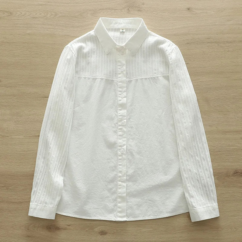 Casual Cotton Solid Colors White Shirt Women 2024 Spring New Woman Long Sleeve Blouse Tops Simple Fine Office Lady Clothes