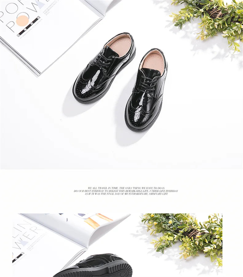 Kids Shoes For Boys Genuine Leather Shoes For Kids Wedding School Show Dress Flats Light Classic Black Children Loafer Moccasins