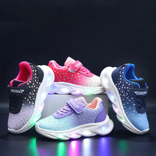 Kids' Casual Shoes Children Led Light Spring Outdoor Sneakers For Breathable Anti-slip Black  Blue Pink Size 21-30