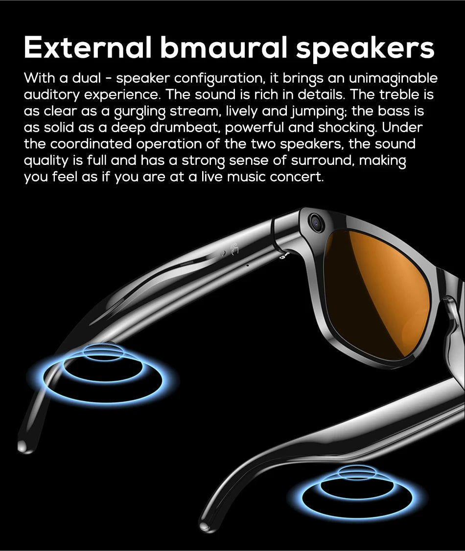 Smart Glasses 100W Camera Anti-shake Video Recording Music Control Photo Recognition Bluetooth Call Sports Sunglasses Waterproof