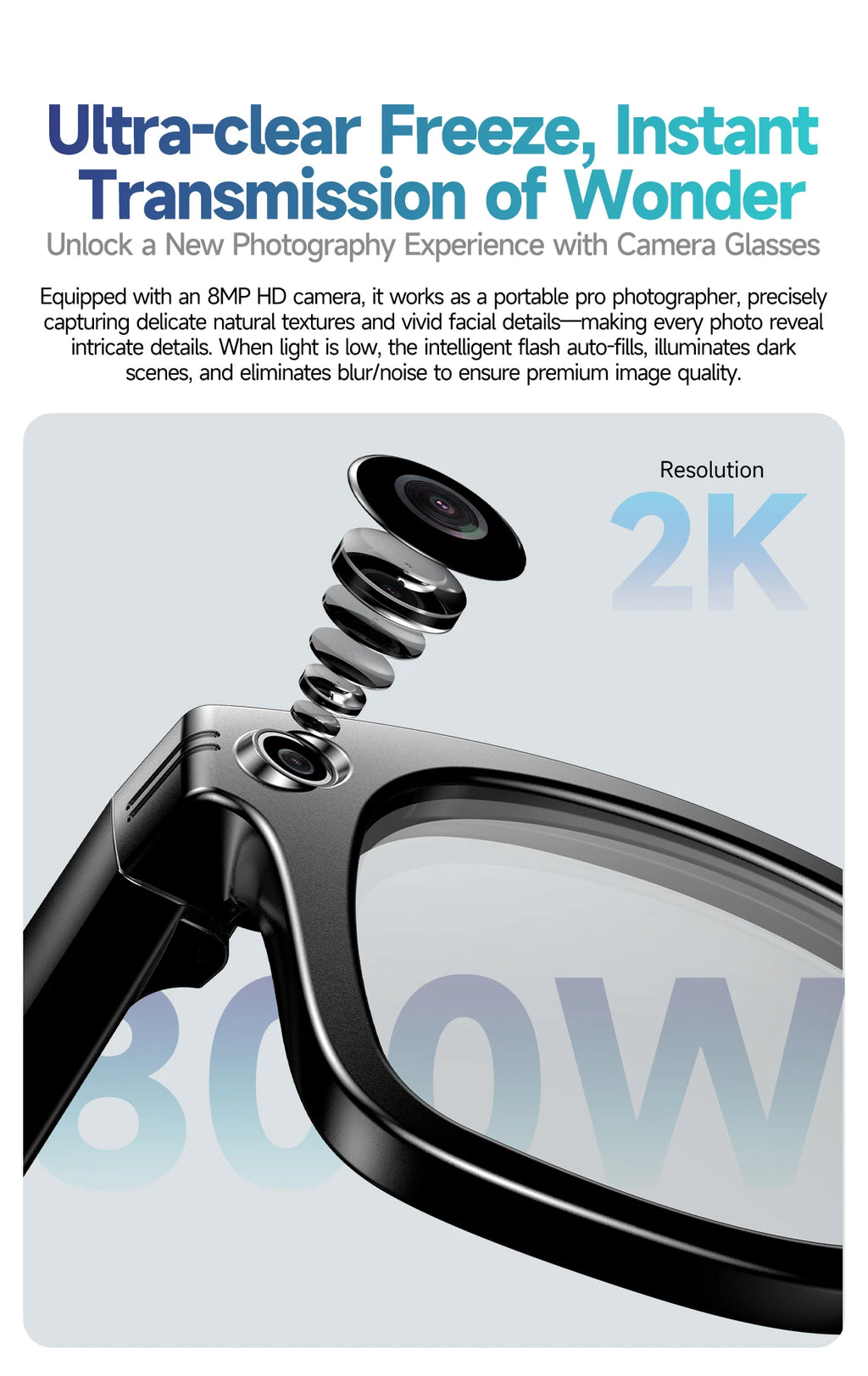 LIGE New Camera SunGlasses 800w Pixel Camera Recording Noise Reduction Ai Recognition Translation Anti Blue Light Smart Glasses