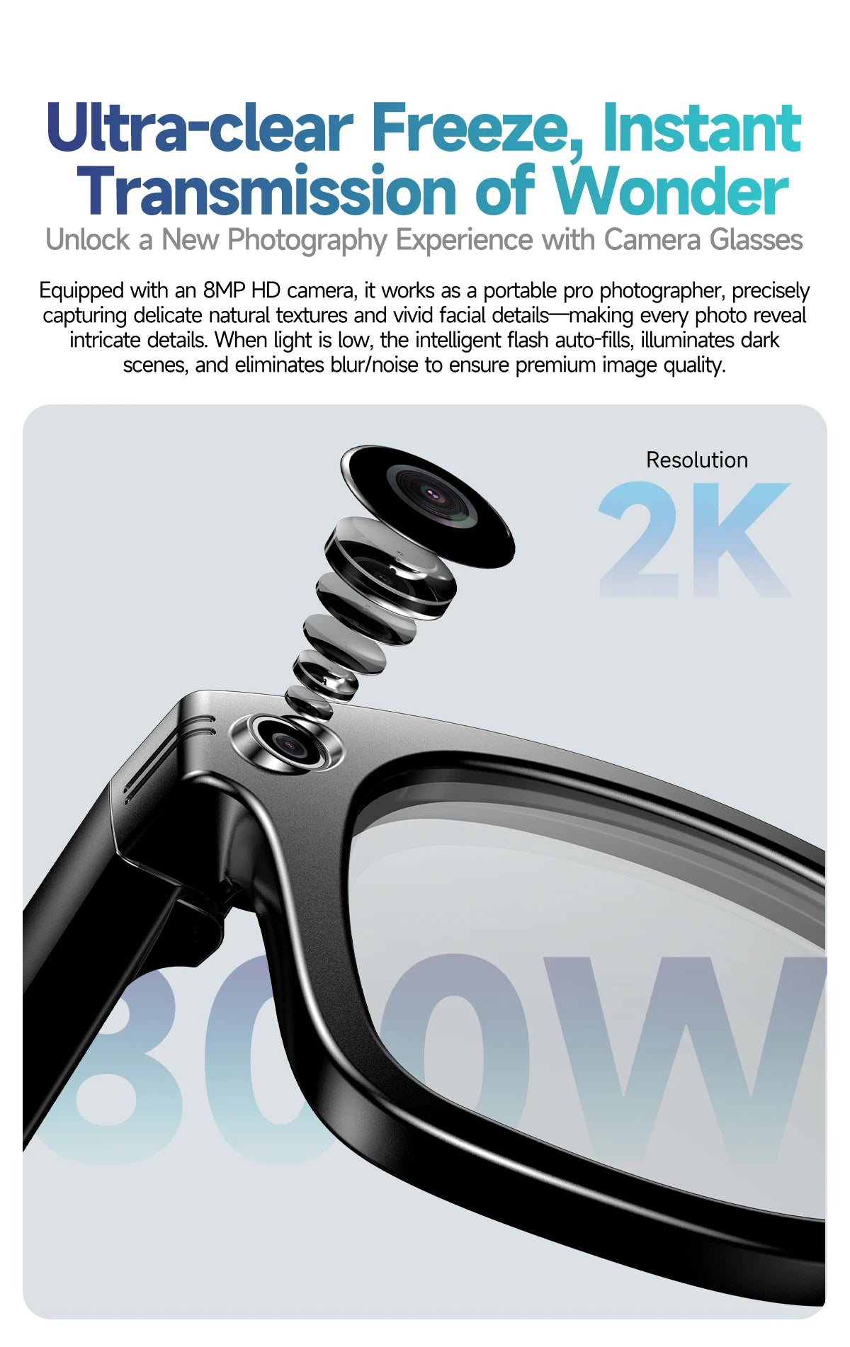 LIGE New Camera SunGlasses 800w Pixel Camera Recording Noise Reduction Ai Recognition Translation Anti Blue Light Smart Glasses