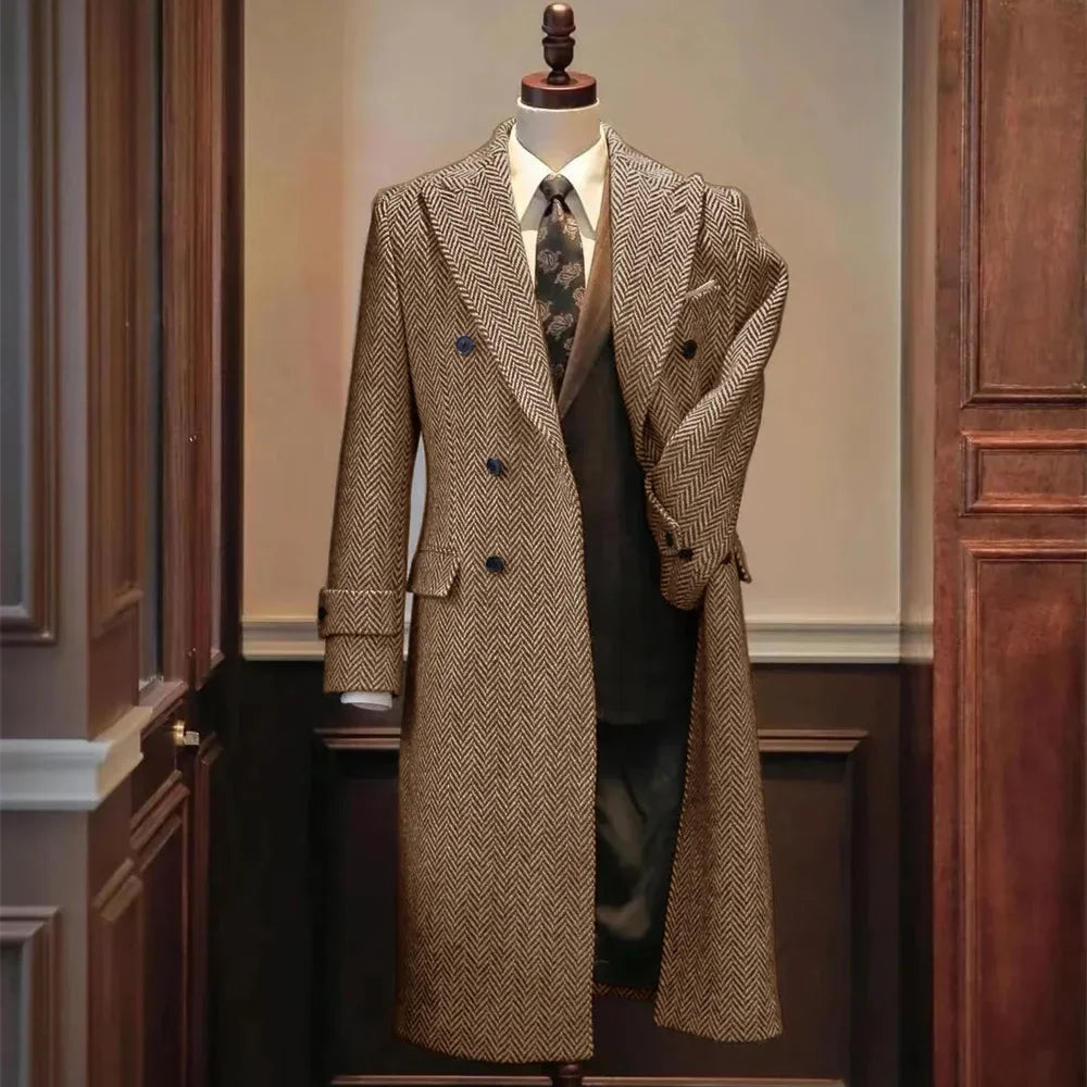 Men Jackets Notched Herringbone Lapel Blazer High Quality Suit Long Coat Windbreaker Camping Men's clothing chaquetas hombre