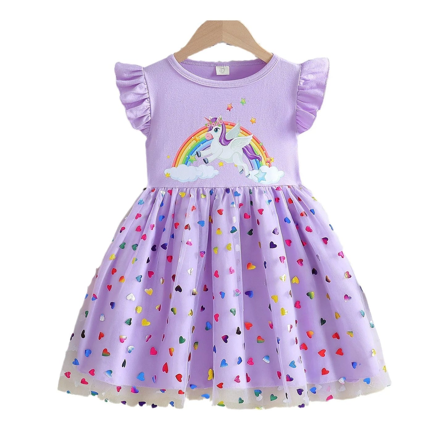 2025 New Unicorn Girls Dress Flying sleeves Kids Clothes Summer Princess Dresses Party Dresses for Children Clothing Rainbow