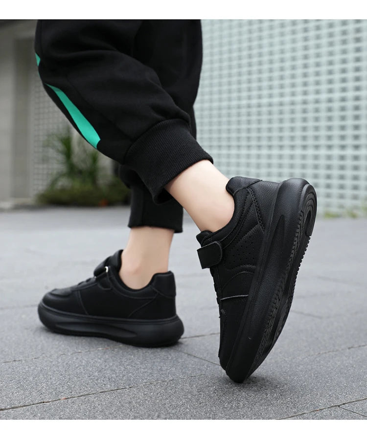 7-13 Boys Shoes Sneakers Fashion Leather Children Comfortable Black White Shoes for Kids Girls School Walking Footwear Non Slip