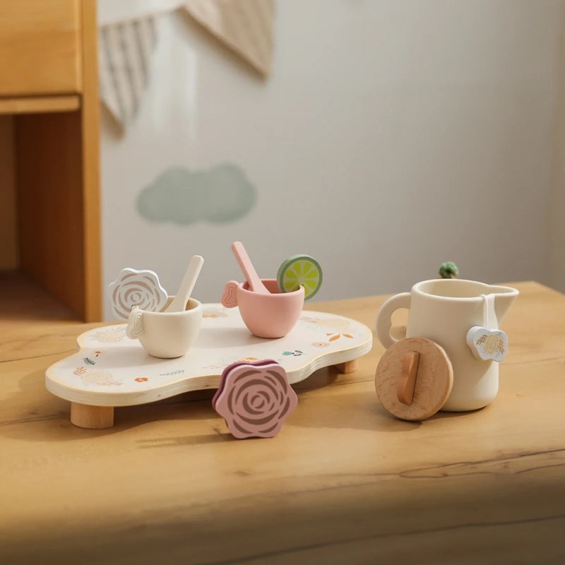 Kids Wooden Montessori Toys Afternoon Tea Set Pretend Play Kitchen Food Learning Role Play Game Baby Early Educational Toys Gift