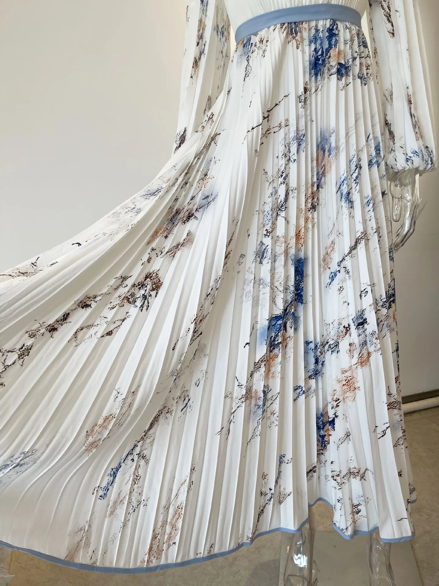 Elegant Print Dress For Women Fashion Long Sleeve V Neck High Waist Lace-up Loose Dresses Robe Femme Holiday Party Clothes New