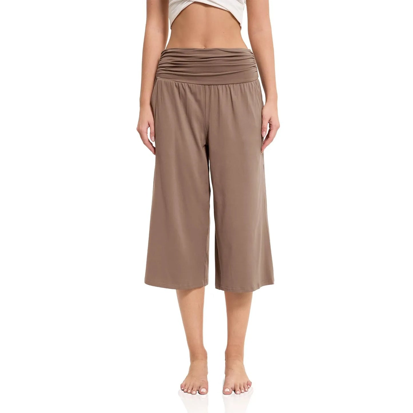 women pants summer loose cropped pants High Waist Solid Color Casual Trousers Pants With Pockets cozy breathable pantalon femme