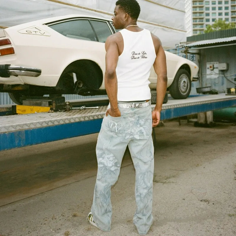 Y2k Retro Baggy Jeans Trendy Cupid Angel Pattern Men Women Pants American Hip Hop Streetwear Unisex Casual Straight Leg Jeans