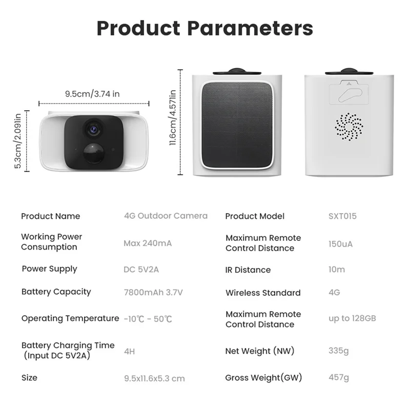 ABGI-Home Security Solar Camera 4G TUYA 1080P 32G Outdoor Surveillance Camera PIR Detection Color Night Vision Built-In Battery