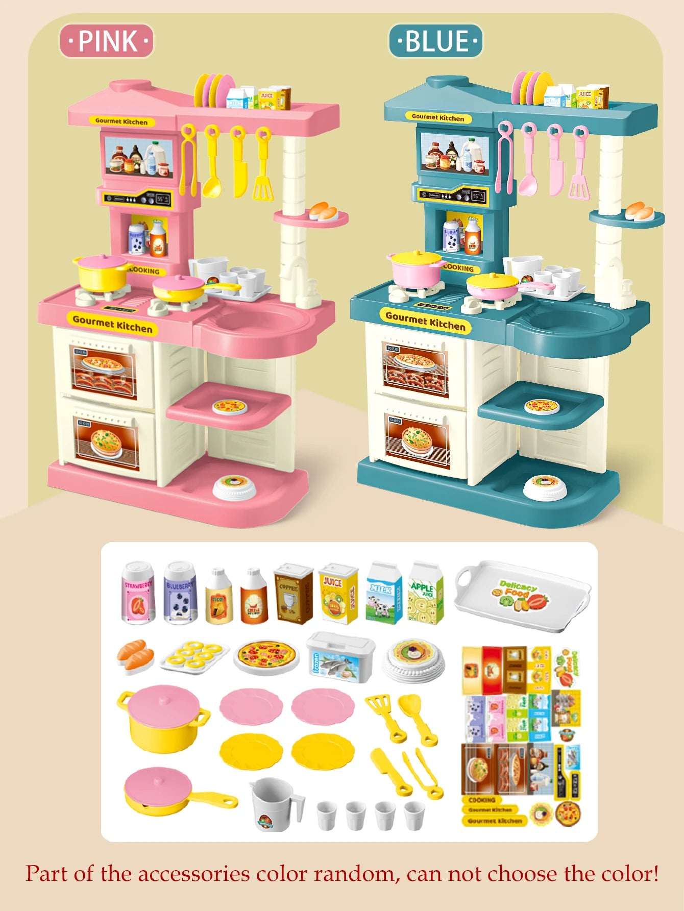Kids Play Kitchen Accessories, Playset Toys Kitchen Foods Pans Milk Pots Breads Fork for Kid 3+ Boys and Girls