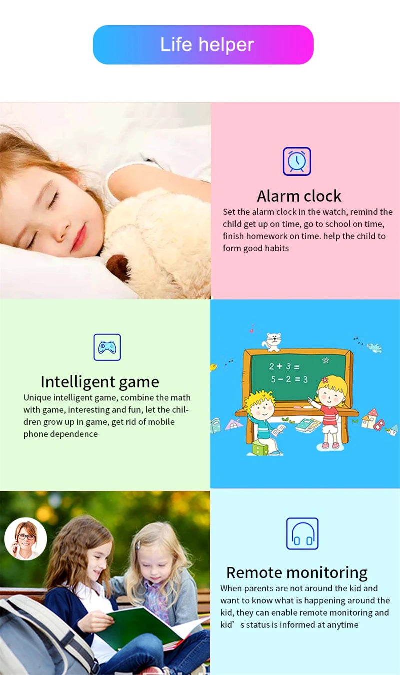 Smart Watch Kids 4g Sim Card SOS Tracker Call Phone Camera Voice Chat Photo Children Smartwatch Camera Boys Girls Birthday Gifts