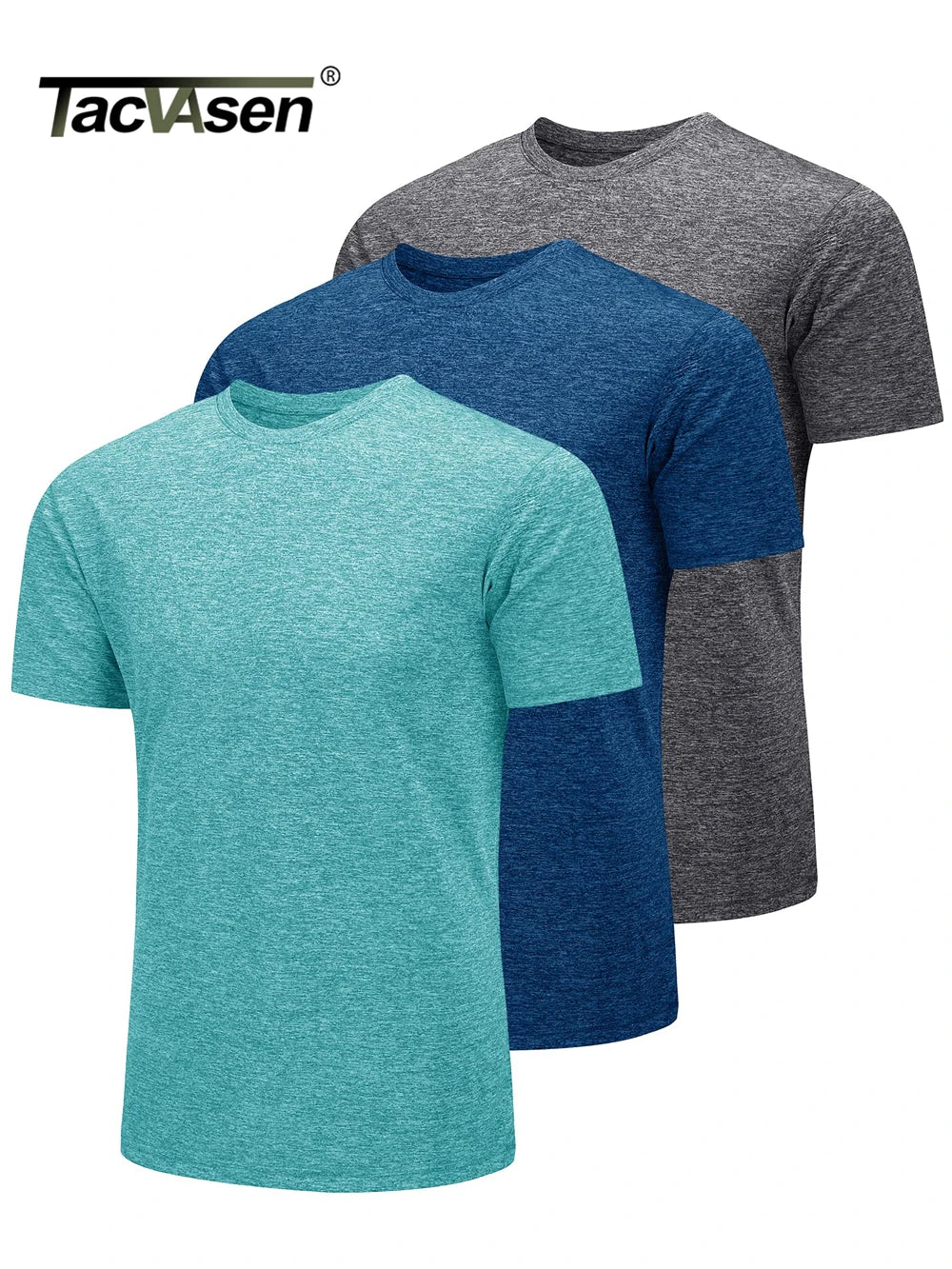 TACVASEN 3 Packs Summer T-shirts Mens Crew Neck Short Sleeve Shirts 3 Pieces/Lot Moisture Wicking Quick Dry Casual Tees Gym Tops