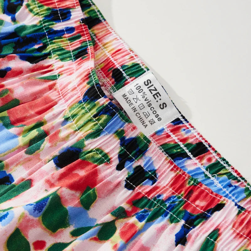 Women's Summer Shorts Floral Checkered 100% Viscose Loose Home Shorts Comfortable Soft Casual Shorts Elastic Waist