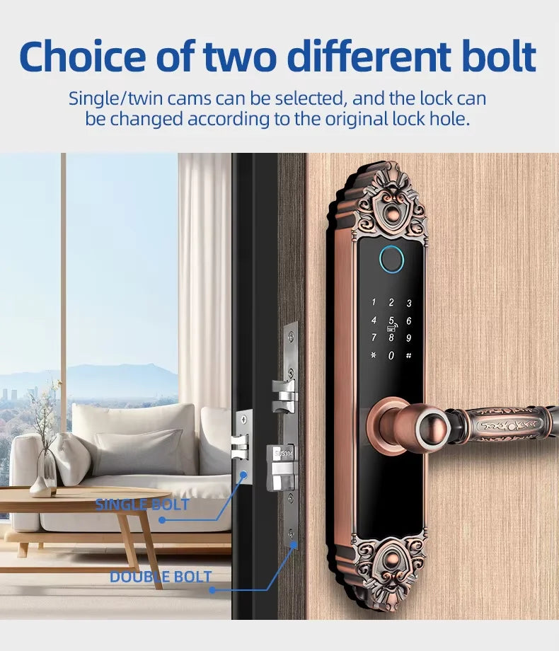 Smart Home Digital Lock Electronic Fingerprint Smart Lock European Home Indoor Door Handle Lock Golden Red Brown Tuya TTlock