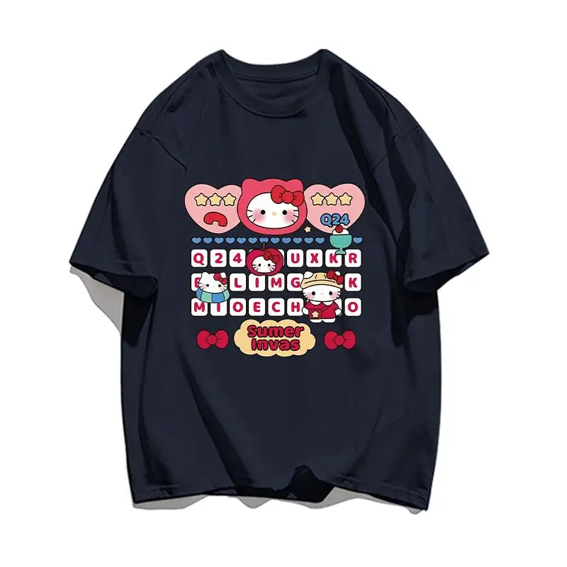Cute Hello Kitty Cotton Cartoon Men Women T-shirt Y2k Short-sleeved Loose Women Men T-shirts Harajuku Male Female Clothing Tops