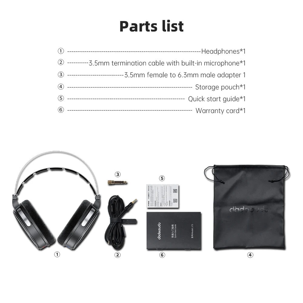 FiiO JT3 Over-Ear Open-Back Headphones, 50mm Dynamic Driver, PEK+PU Composite Diaphragm, Detachable 3.5mm Cable with Mic