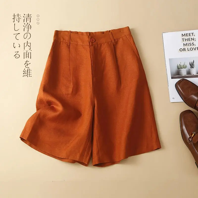 Women's Shorts Cotton Linen High Waisted Short Pants Casual Loose Solid Purple Button Summer Shorts for Women