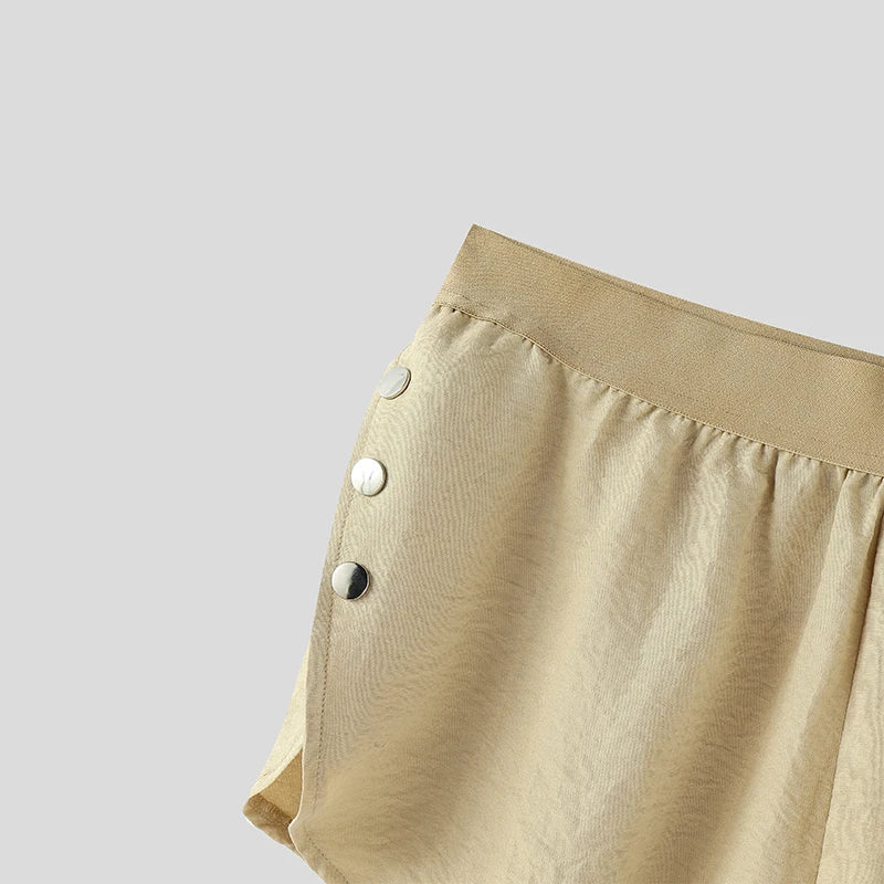 INCERUN Men Shorts Solid Color Elastic Waist Split Side Button Men Bottoms Streetwear 2025 Fashion Sexy Casual Male Shorts S-5XL
