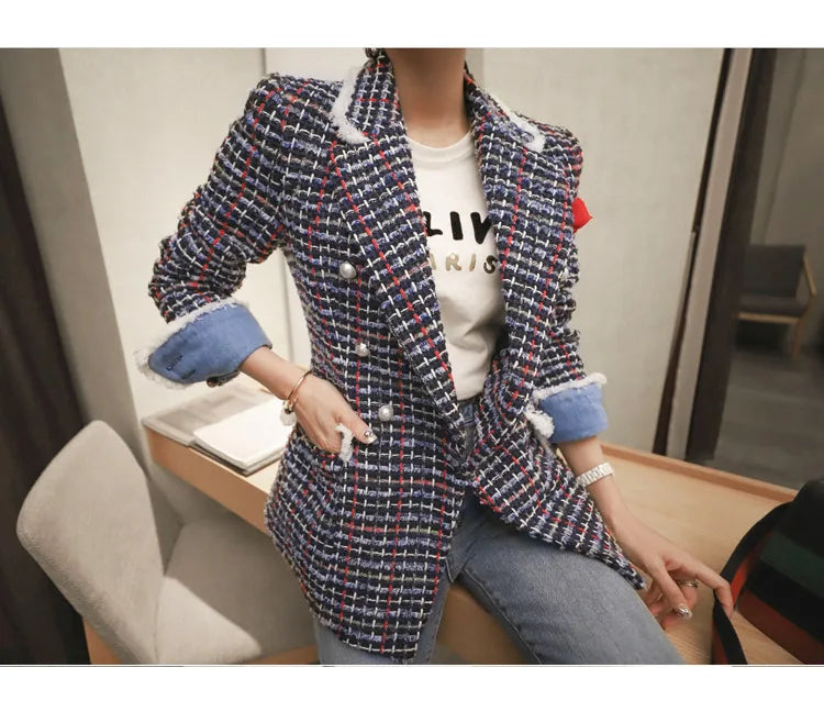 Women's Jacket 2025 Autumn New Celebrity Slim-fitting Long-sleeved Tweed Temperament Coat