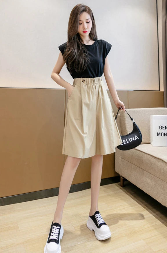 Shorts for Women Culotte Half Wide Knee Length High Waist Skirt Pants Mid Short Woman Bermuda Designer Wholesale Casual Design
