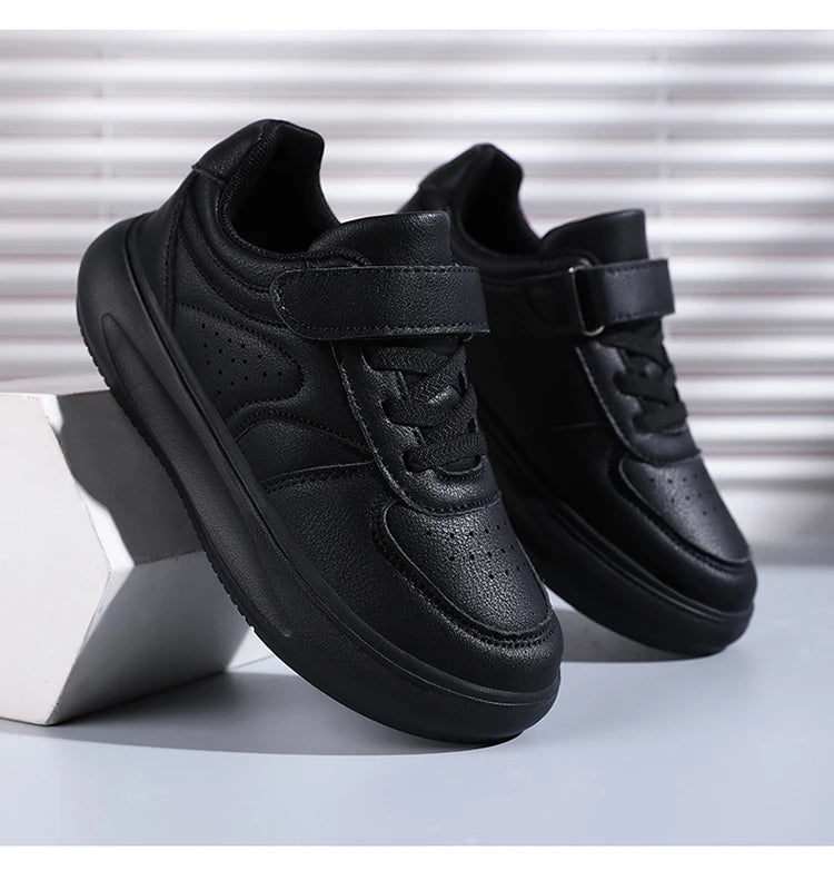 7-13 Boys Shoes Sneakers Fashion Leather Children Comfortable Black White Shoes for Kids Girls School Walking Footwear Non Slip