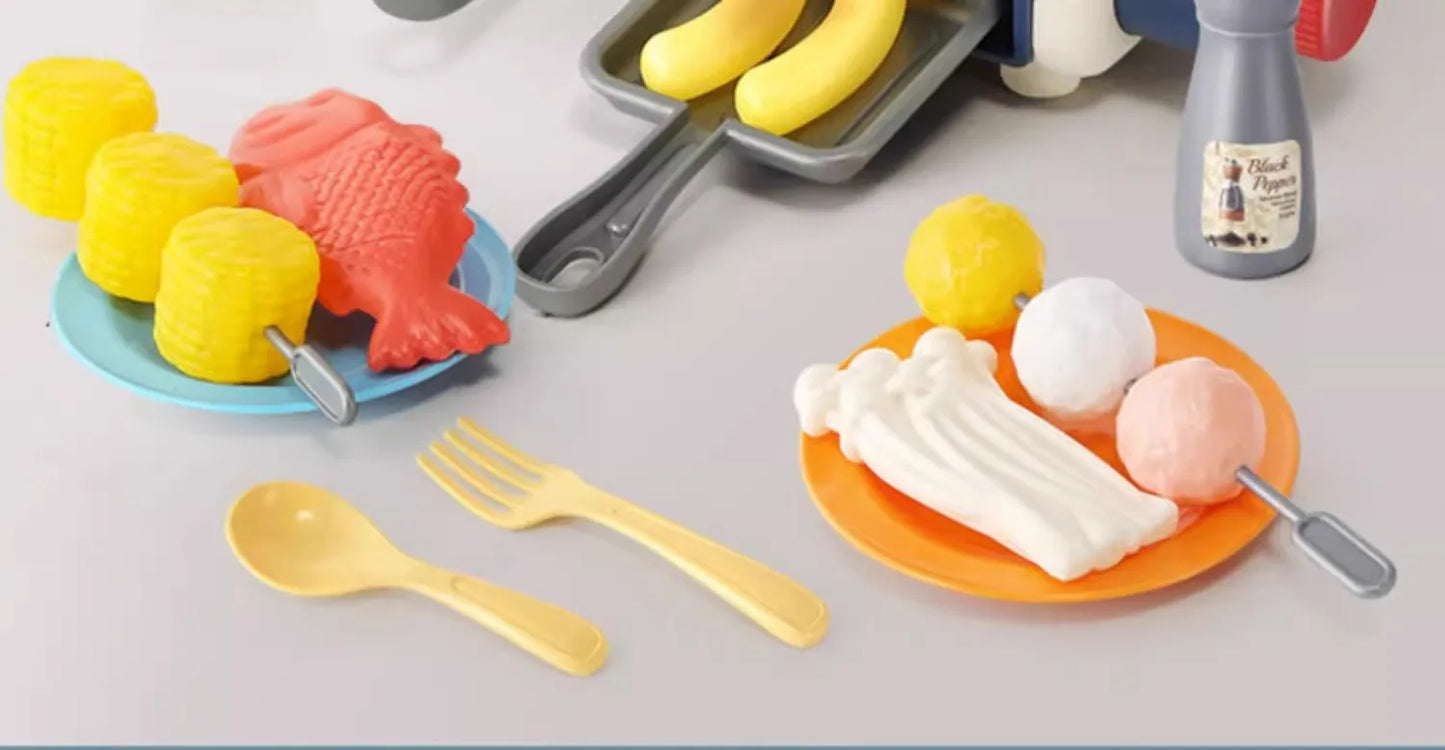 Kids Simulated Barbecue Set with Spray Light and Sound Pretend Play Kitchen Cooking Toy BBQ Educational Toys for Kids Xmas Gifts