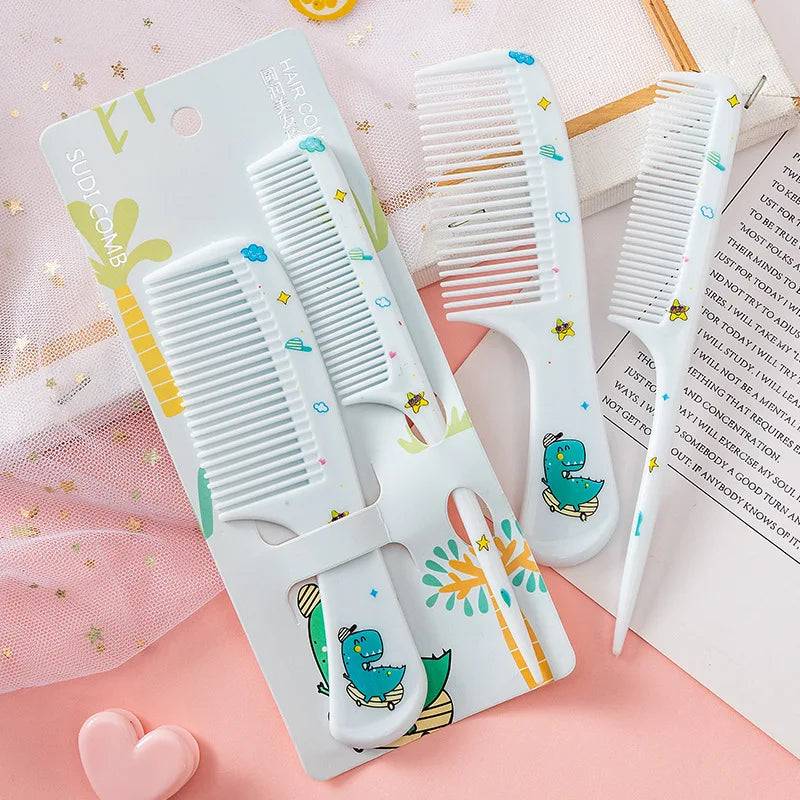 2pcs Kids Hair Combs Set Girls Portable Anti-Static Plastic Comb Cartoon Animals Children Hairdressing Comb with Pointed Tail