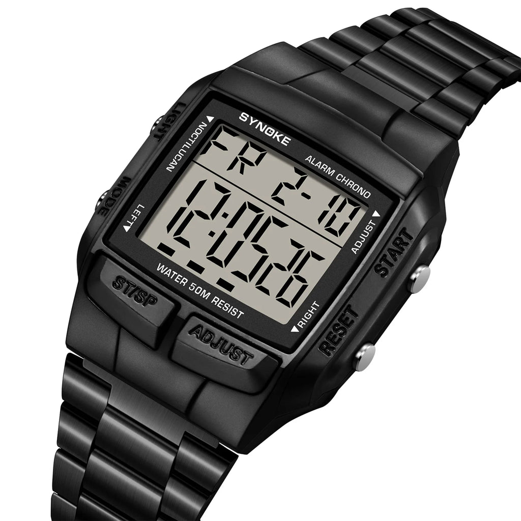 Mens Sports Digital Waterproof Watch, Multifunctional Wrist Watches For Men, Plastic Case Alloy Strap