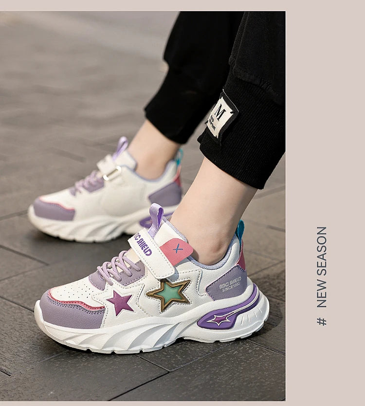 Fashion children's sports shoes boys and girls sports shoes 4 to 10 years old college wind PU leather shoes outdoor casual shoes