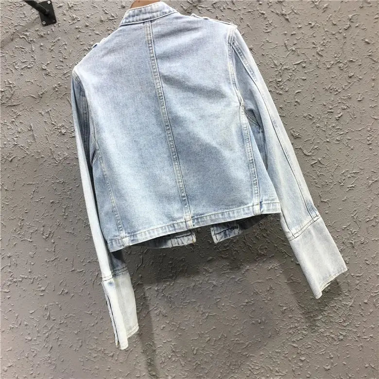 Women's Short Jacket Spring and Autumn New Jacket Top Skinny Stand-up Collar Long-sleeved Denim Fashion Comfort Winter Clothes