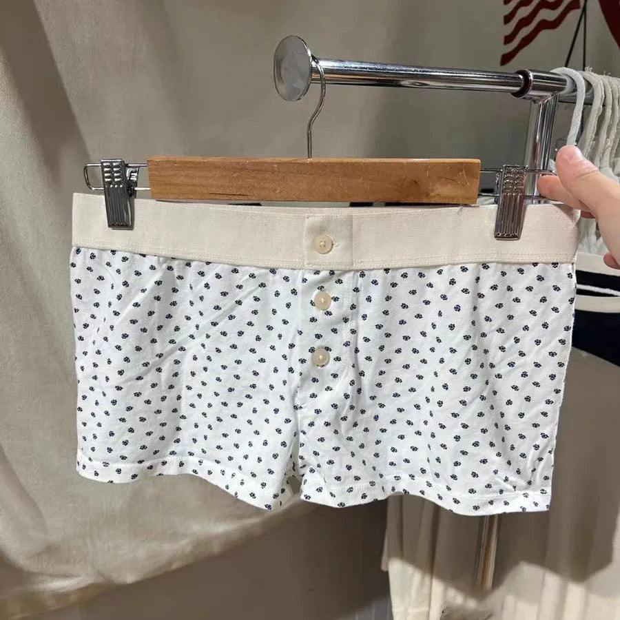 Purple Floral Print Home Shorts Summer Patchwork Elastic Waist Straight Short Pant Casual Cute Cotton Pants Woman Clothing