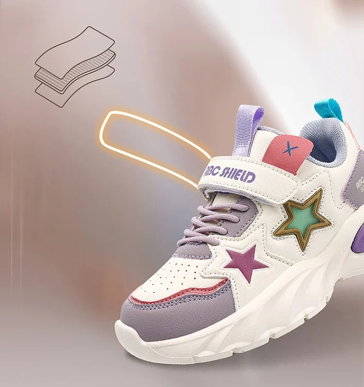 Fashion children's sports shoes boys and girls sports shoes 4 to 10 years old college wind PU leather shoes outdoor casual shoes