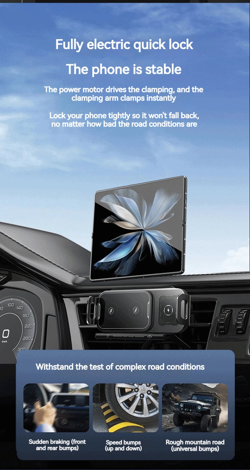 15W Universal Car Phone Wireless Charger Holder 360° Rotation Mount for Samsung Galaxy Fold 6 5 4 3 Z Flip S25 S24 Iphone 16 15