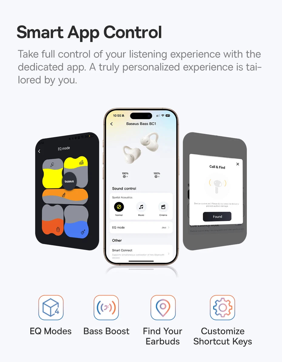 Baseus BC1 Earphones OWS Ear Clip Wireless Bluetooth 6.0 Headphones 4 Mic Call Noise Reduction Earbuds Low Latency Gamer Headset