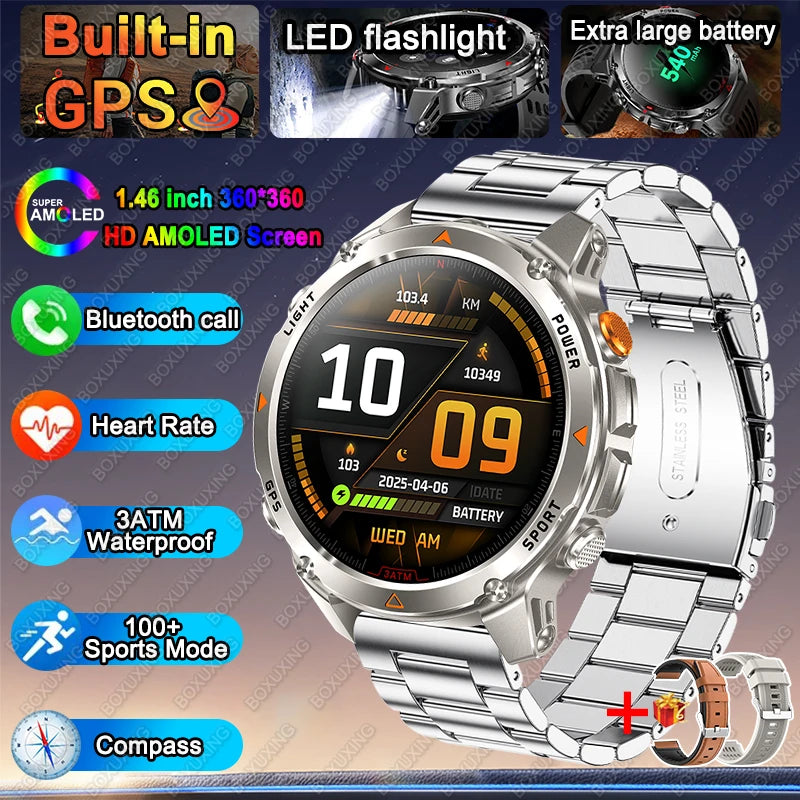 New Military GPS Sports Smart Watch Men Support GNSS Swim 3ATM Waterproof Compass Altimeter BT Call Outdoor Sports Smart Watch