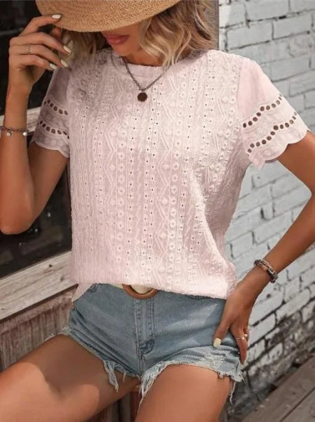 Women's T-shirt COTTON Tops 2024 Summer Street Hollowed Out Simple Solid Color V Casual Shirt Y2k T Shirt White Blusa Mujer Moda