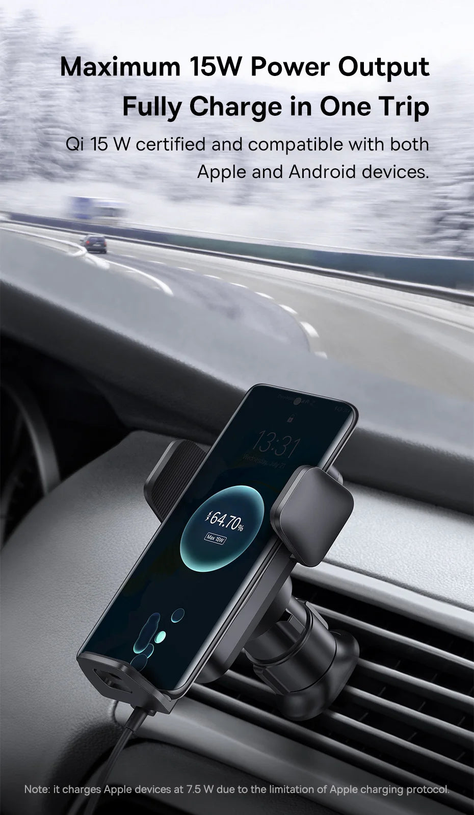 Baseus Qi 15W Wireless Car Phone Charger Holder Mount Bracket Fast Charging Holder For Samsung iPhone Car Phone Holder Mount