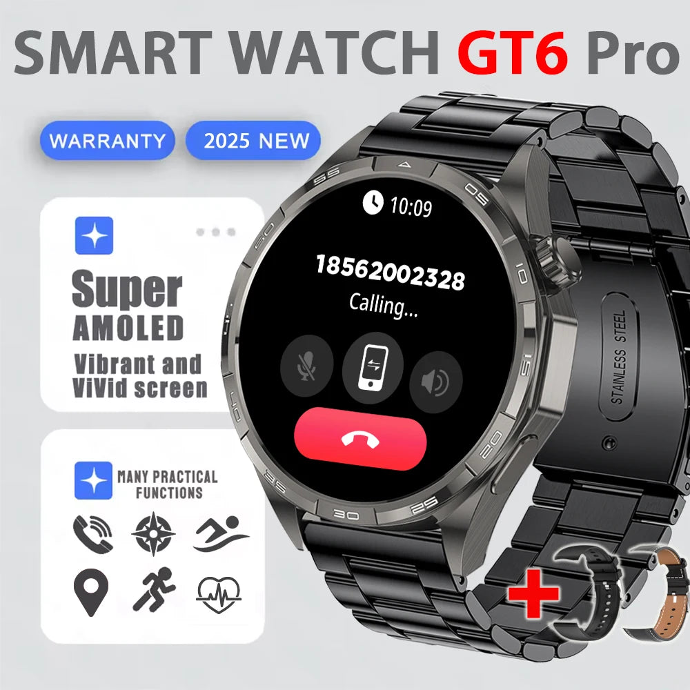 Smart Watch GT6 Pro (2025) 1.50-inch HD AMOLED GPS Message Reminder Bluetooth call Heart rate 4GB Smartwatch Reduction 100%