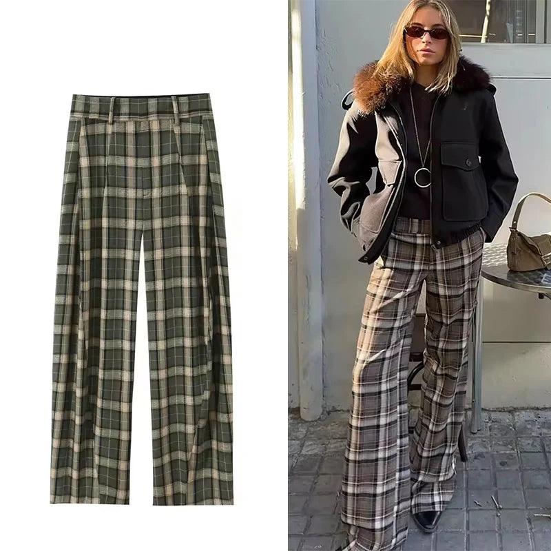 Women's Pants 2025 Autumn New Style Chic Fashion Plaid Wide-Leg Pants For Women Casual Fashion Street Casual Trousers