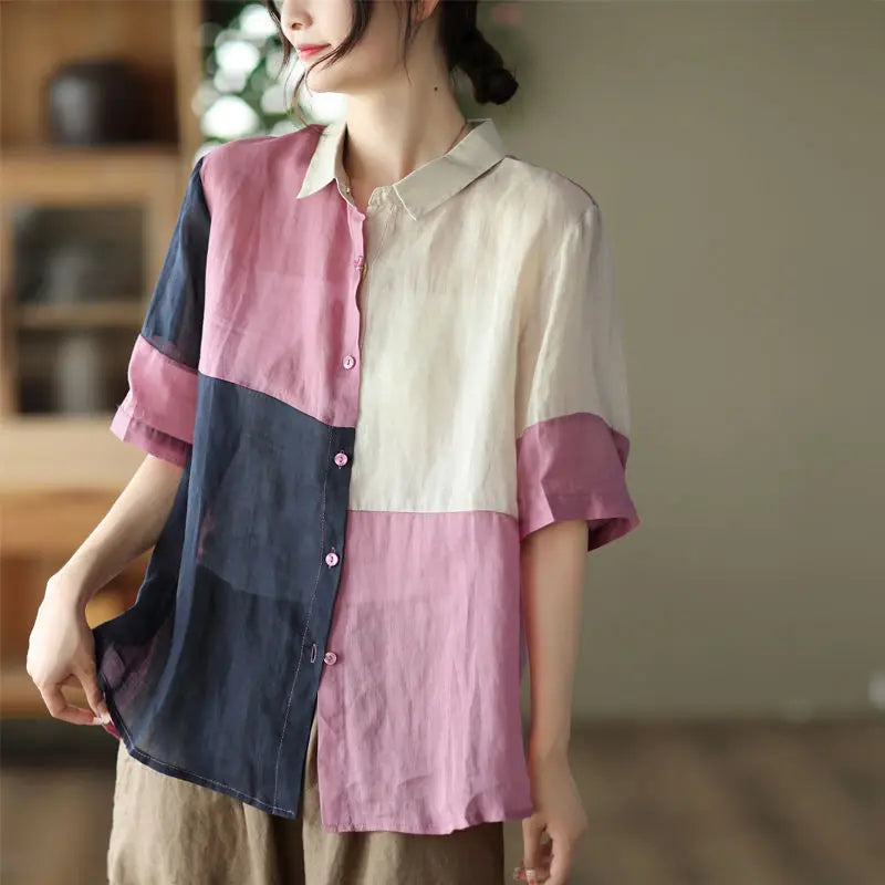 Cotton and Linen Shirt for Women Fashionable and Versatile Cardigan Lapel Top Thin