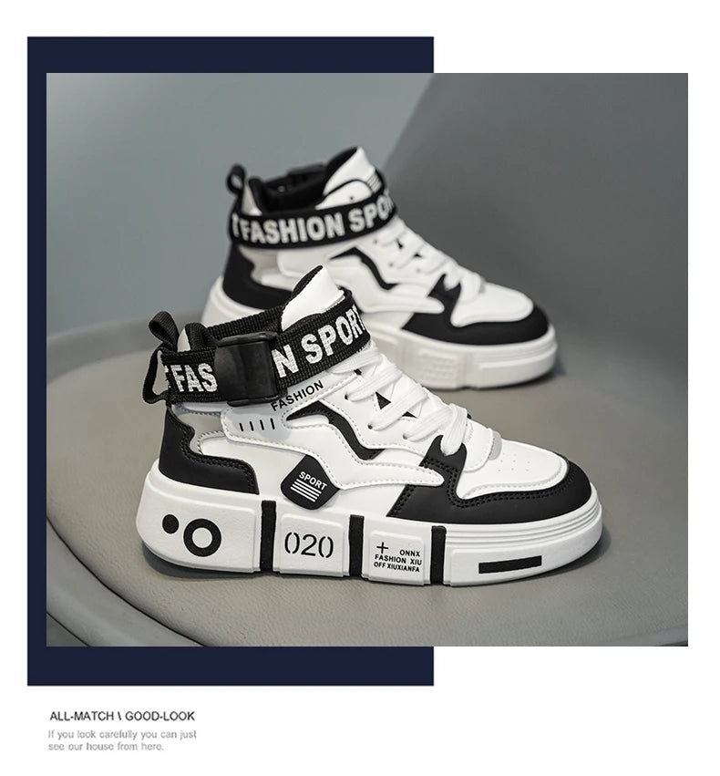 Children High Top Shoes Boys Sneaker Daily Walking Luxury Design Printed 6 To 12 Years Youth Boys Sports Shoes