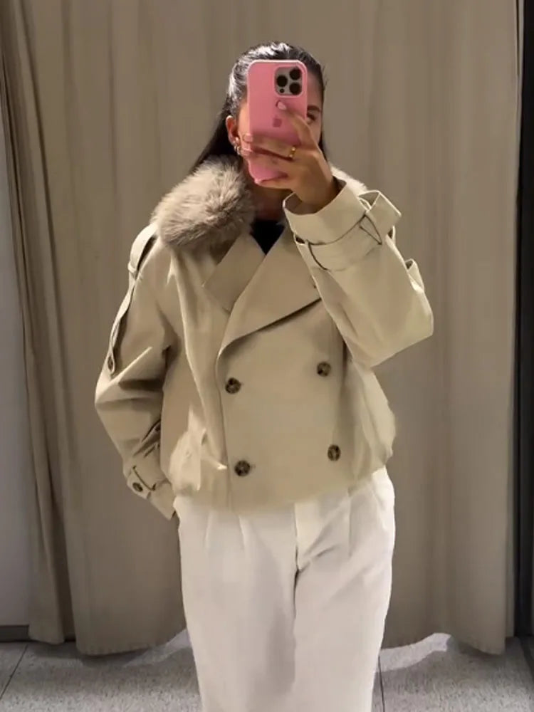 HH Women Elegant Casual Loose Jackets Fashion Woman Street Style Lapel Double-Breasted Pocket Decoration Slim Short Coats