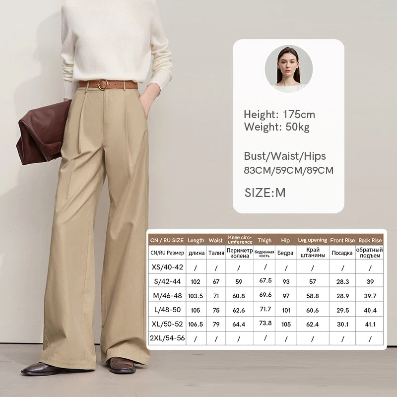 AMII Casual Women Pants 2025 Autumn Elegant Cotton Simple Loose High Waist Pleated Wide Leg Pants Office Lady Clothing 12553020