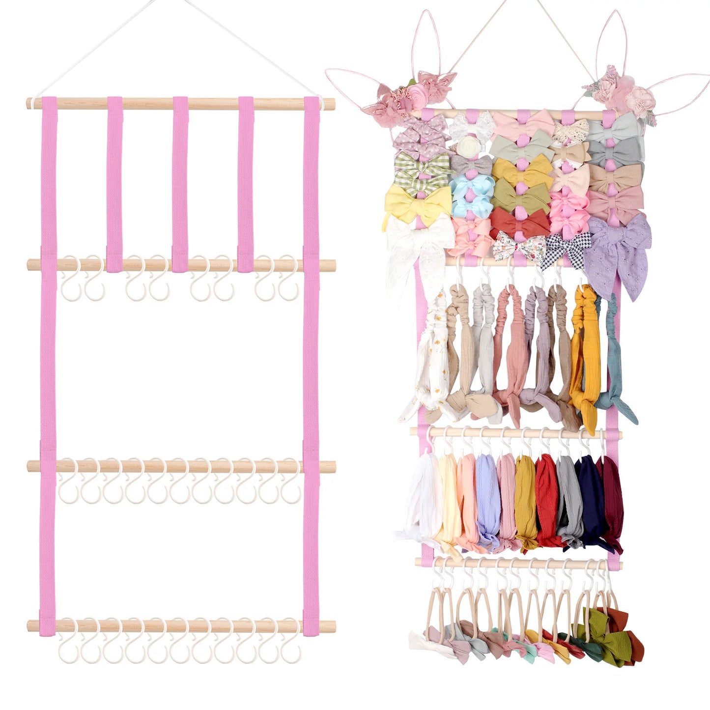 Hair Accessory Organizer With 8 Hooks Hanging Storage Rack For Hair Clips Hat Headband Space Saving Bathroom Bedroom Door Closet