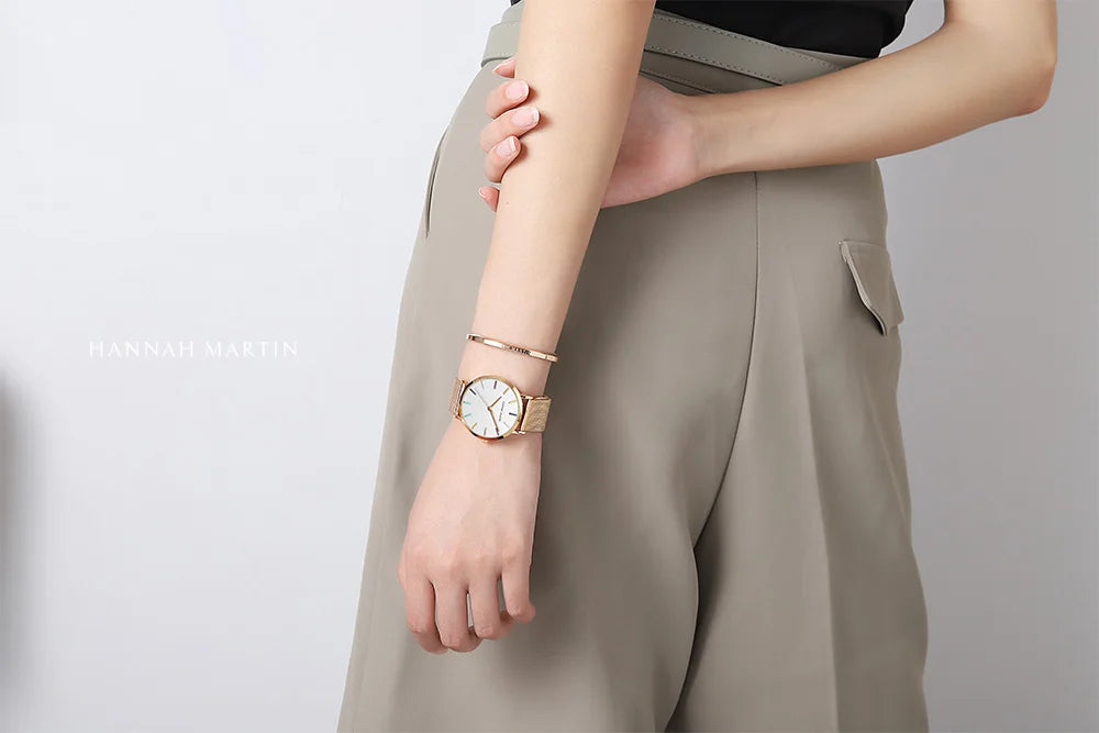 Hannah Martin Top Women Watch Bohemian Style Simple Stainless Steel Mesh Strap Original Japanese Movement Fashion Bracelet Watch