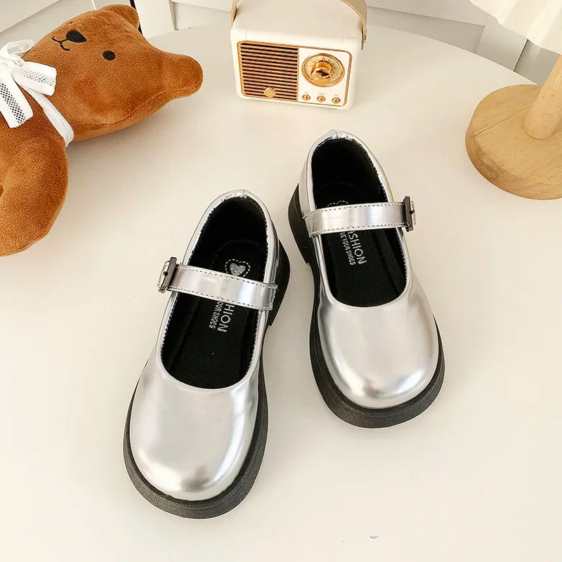 Children Leather Shoes 24-35 Slip-on Round Toe School Sweet Kids Casual Shoe 2025 New Girl's Laofers Pearl Morden Three Colors