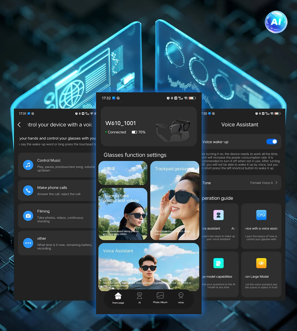 LIGE New Camera SunGlasses 800w Pixel Camera Recording Noise Reduction Ai Recognition Translation Anti Blue Light Smart Glasses