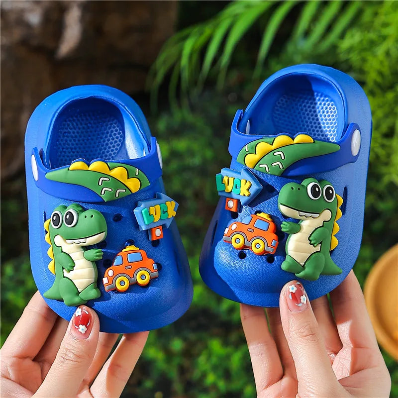 Summer Kids Sandals Children's Shoes Slippers Soft Anti-Skid Cartoon DIY Design Hole Baby Shoes Dinosaur Beach For Boys Girls